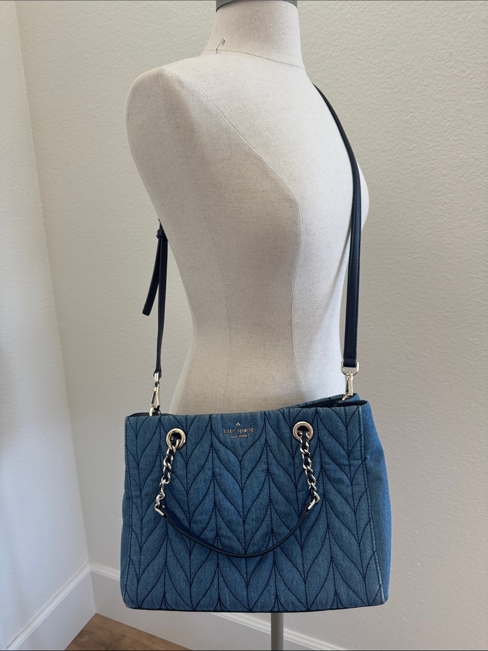 Kate Spade ♠️ Briar Lane Quilted Denim Meena Bag - Picture 2 of 16